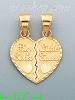 14K Gold 2-piece Big Sister Little Sister Split Heart Charm Pend