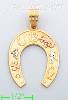 14K Gold Horseshoe w/Good Luck Symbols Lucky Charm Pendant
