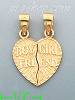 14K Gold 2-piece Boy Girl Friend Split Heart Charm Pendant