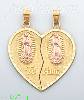 14K Gold Te Amo 2-piece Split Heart w/Virgin of Guadalupe Charm