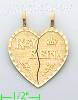 14K Gold Rey Reyna 2 Piece Split Heart Charm Pendant