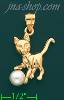 14K Gold Cat Playing w/Pearl Ball Charm Pendant