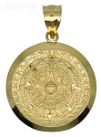 14K Gold Aztec Sun Calendar Charm Pendant 25mm