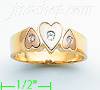 14K Gold 3Color 3 Hearts Ladies' Ring w/3 CZs