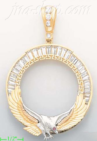 14K Gold Eagle Bezel Coin Charm Pendant - Click Image to Close