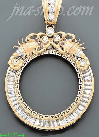 14K Gold Scorpions Bezel Coin Charm Pendant - Click Image to Close