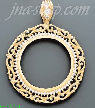 14K Gold Bezel Coin Charm Pendant - Click Image to Close