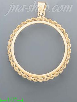 14K Gold Braided Rope Bezel Coin Charm Pendant - Click Image to Close