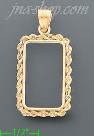 14K Gold Braided Rope Bezel Coin Charm Pendant - Click Image to Close