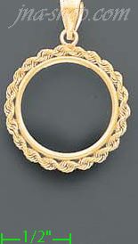 14K Gold Braided Rope Bezel Coin Charm Pendant - Click Image to Close
