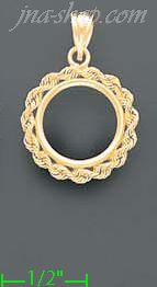 14K Gold Braided Rope Bezel Coin Charm Pendant - Click Image to Close