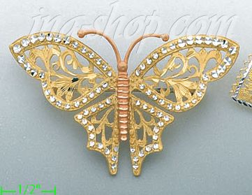 14K Gold Filigree Butterfly Brooch Pin - Click Image to Close