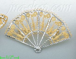14K Gold Filigree Hand-held Fan Brooch Pin - Click Image to Close