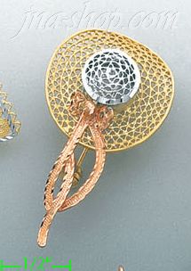 14K Gold Filigree Hat w/Bow Brooch Pin - Click Image to Close