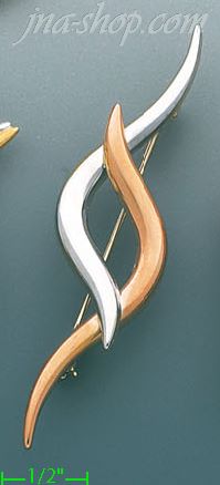 14K Gold Curved Design Brooch Pin - Click Image to Close