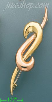 14K Gold Curved Design Brooch Pin - Click Image to Close