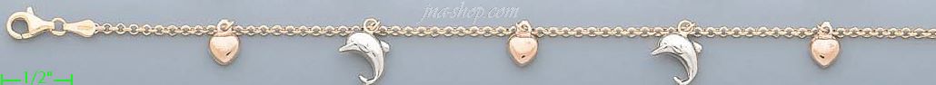 14K Gold Italian Charm Bracelet - Click Image to Close