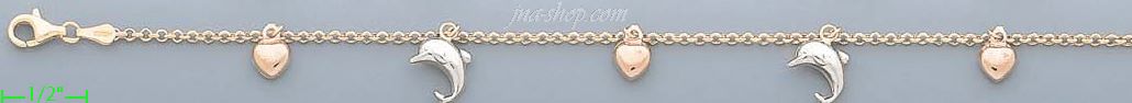 14K Gold Italian Charm Bracelet - Click Image to Close