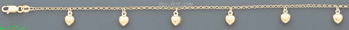 14K Gold Hearts Charm Anklet 10" - Click Image to Close