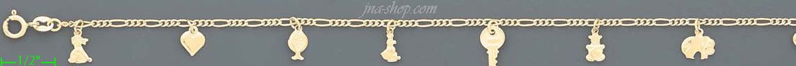 14K Gold Multi Charm Anklet 10" - Click Image to Close