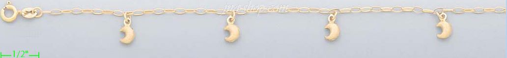 14K Gold Moons Charm Anklet 10" - Click Image to Close