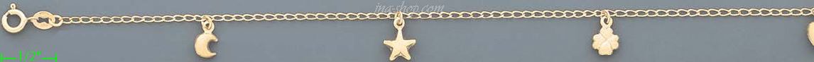 14K Gold Moon Star Clover Charm Anklet 10" - Click Image to Close