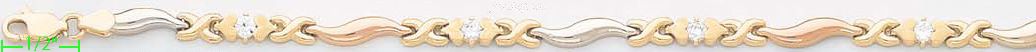 14K Gold 3Color Fancy CZ Bracelet - Click Image to Close