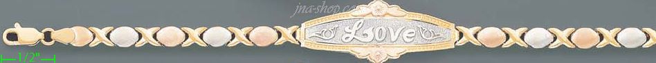 14K Gold 3Color Fancy ID Bracelet - Click Image to Close