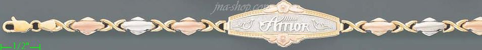 14K Gold 3Color Fancy ID Bracelet - Click Image to Close