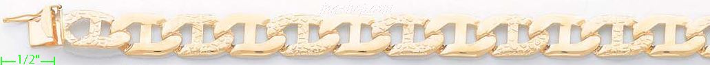 14K Gold Pave & Plain Mariner Stamp Link Bracelet 8" 11mm - Click Image to Close