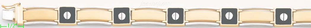14K Gold Men's Fancy Onyx Bracelet - Click Image to Close