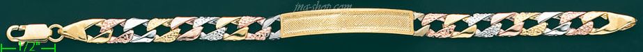 14K Gold 3Color Link ID Bracelet - Click Image to Close