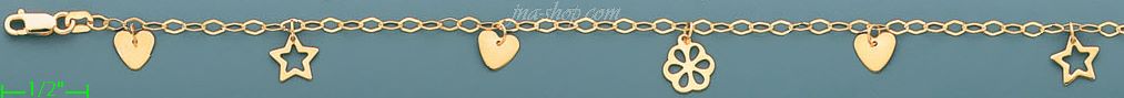 14K Gold Charm Anklet 10 - Click Image to Close