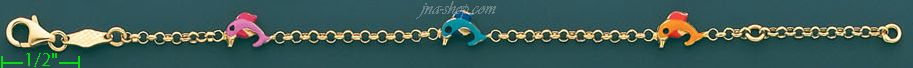 14K Gold Enamel Charm Bracelet - Click Image to Close
