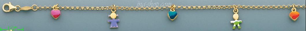 14K Gold Enamel Charm Bracelet - Click Image to Close