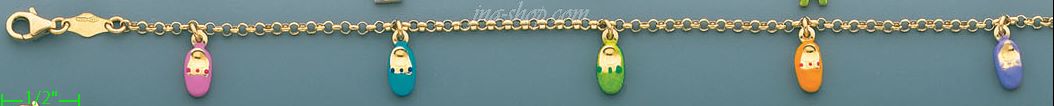 14K Gold Enamel Charm Bracelet - Click Image to Close