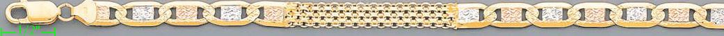 14K Gold Bismark-Valentino DC 3Color Chain 8" 6.1mm - Click Image to Close
