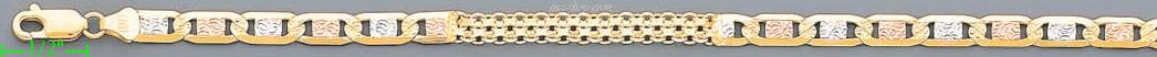 14K Gold Bismark-Valentino DC 3Color Chain 8" 4.8mm - Click Image to Close