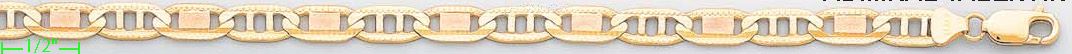 14K Gold Admiral Valentino 3Color Chain 8" 6mm - Click Image to Close