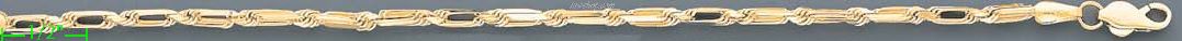 14K Gold Baguette Link Chain 22" 3mm - Click Image to Close