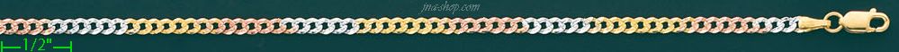 14K Gold Cuban 3Color Chain 7" 3.1mm - Click Image to Close