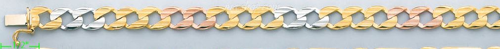 14K Gold Assorted Link 3Color Chain 8" 8mm - Click Image to Close