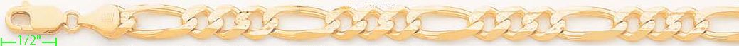 14K Gold Figaro 3+1 Yellow Pave Chain 8.5" 8.7mm - Click Image to Close