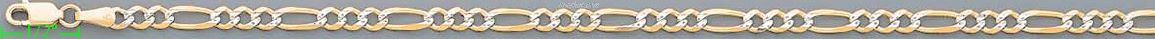 14K Gold Figaro 3+1 White Pave Chain 7" 4mm - Click Image to Close