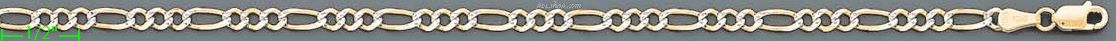 14K Gold Figaro 3+1 Larga White Pave Chain 20" 3.7mm - Click Image to Close