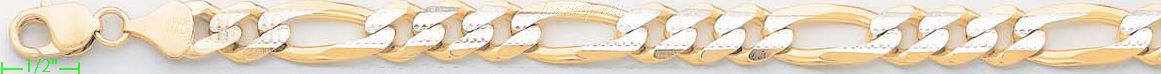 14K Gold Figaro 3+1 White Pave Chain 26" 10.5mm - Click Image to Close