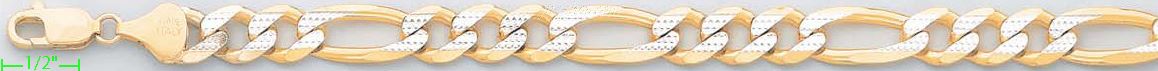 14K Gold Figaro 3+1 White Pave Chain 8.5" 9.7mm - Click Image to Close
