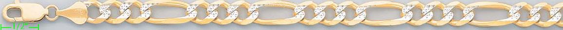 14K Gold Figaro 3+1 White Pave Chain 8.5" 8.5mm - Click Image to Close