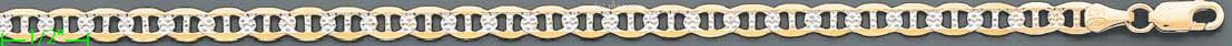 14K Gold Flat Mariner White Pave Chain 8" 5mm - Click Image to Close