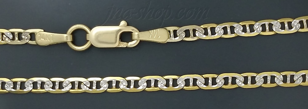 14K Gold Flat Mariner White Pave Chain 16" 2.4mm - Click Image to Close
